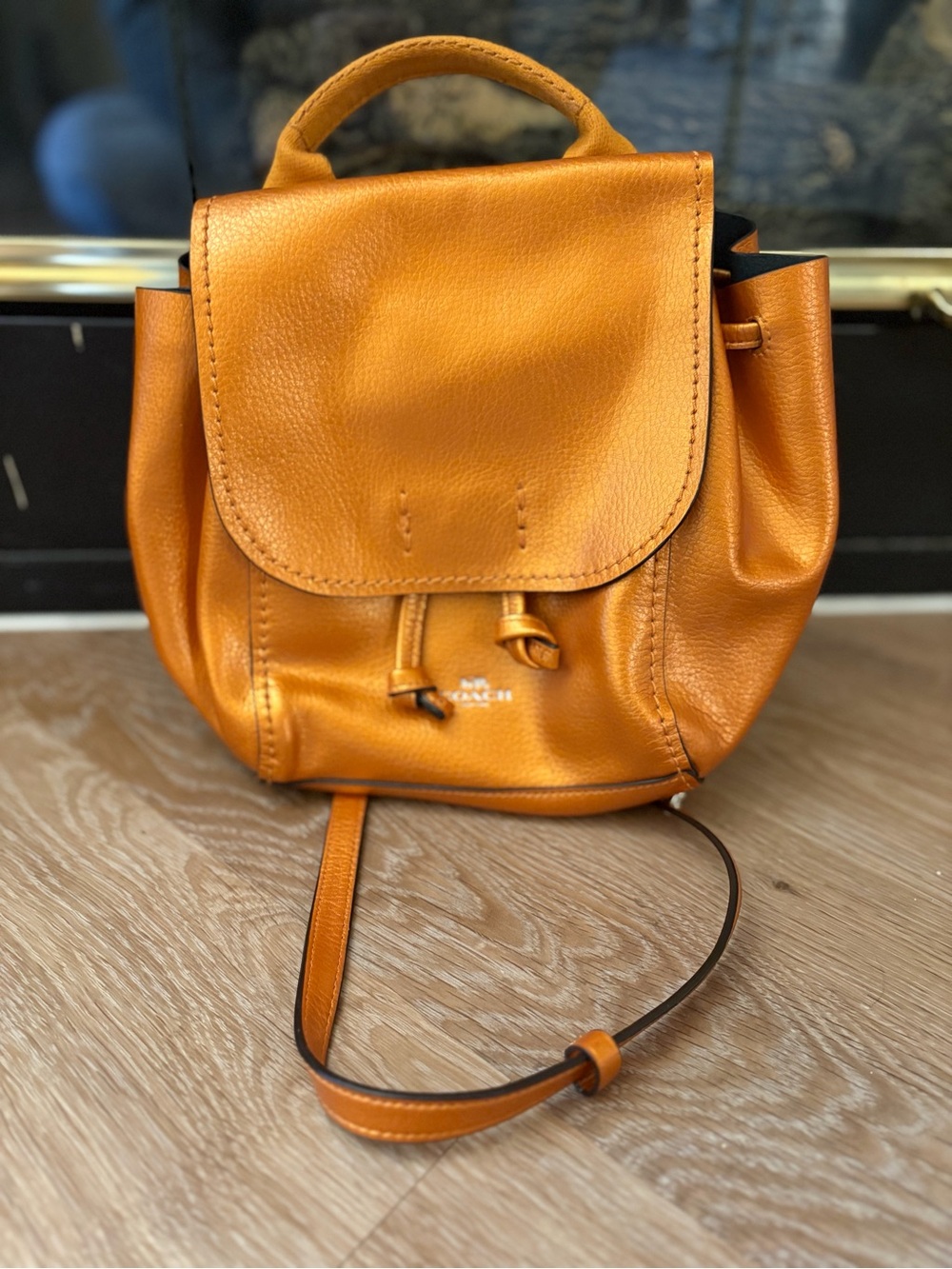 Coach Pebbled Leather Mini Backpack in Orange